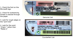 Compare a fake and genuine CoA