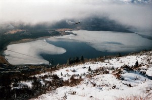 A view of the frozen lake from the ski centre