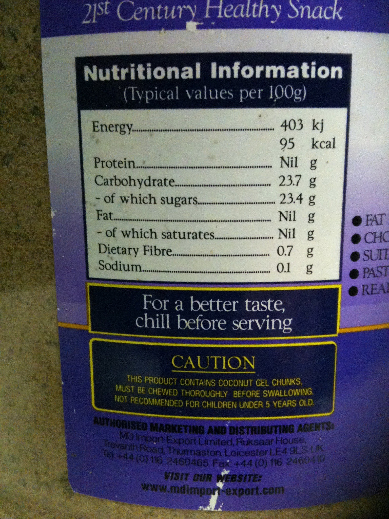 Nutritional information with warning