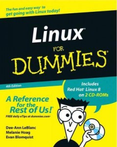The front cover of the 4th Edition of Linux for Dummies, which included a copy of Red Hat Linux 8.0