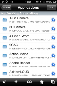 Using iFile to look at the Applications folder on my phone.