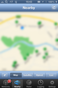 WiFiFoFum showing networks in my area. Blurred to protect the innocent.
