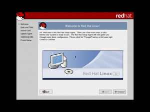Red Hat's first boot configuration pages.