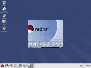 The KDE desktop, as modified by Red Hat.