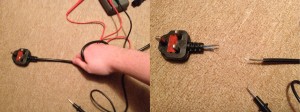 Left: Wrapping my hand round the cable. Right: The moulded plug detached from the cord after pulled with little effort.