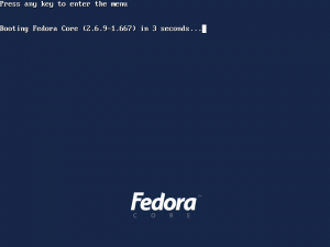 Grub showing Fedora booting the Linux 2.6.9 kernel.