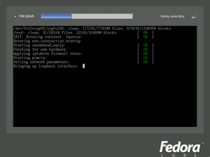 Booting Fedora with a graphical startup.