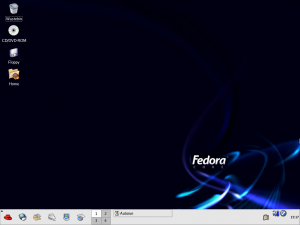 The default KDE desktop on Fedora Core 3