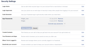 Adding an app password on Facebook on the security settings page.