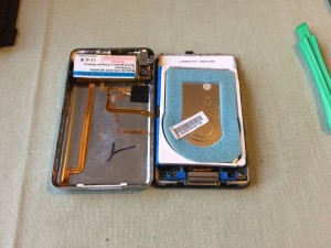 The back off the iPod with the battery disconnected.